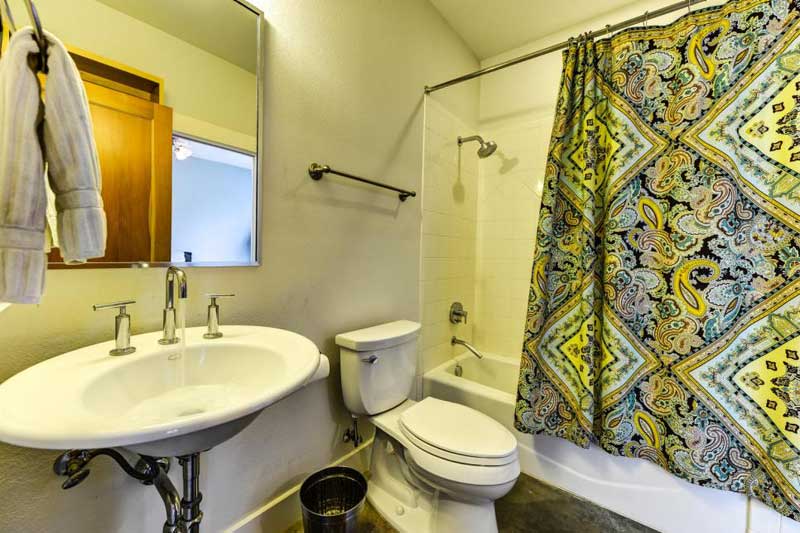 Bathroom with Bold Graphic Shower Curtain