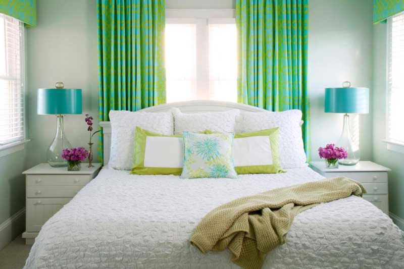 Bedroom with Lime green and aqua blue Accents