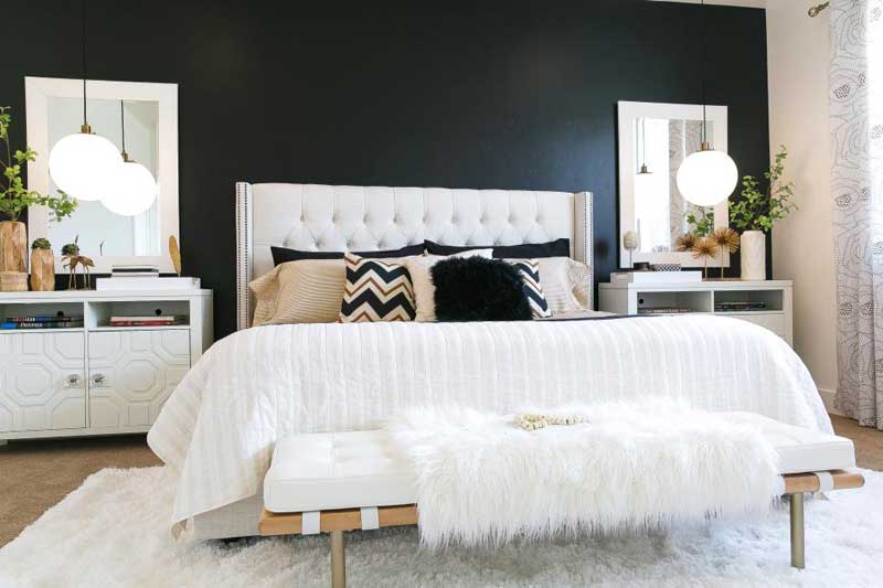 Black and White Bedroom with Lush Furnishings