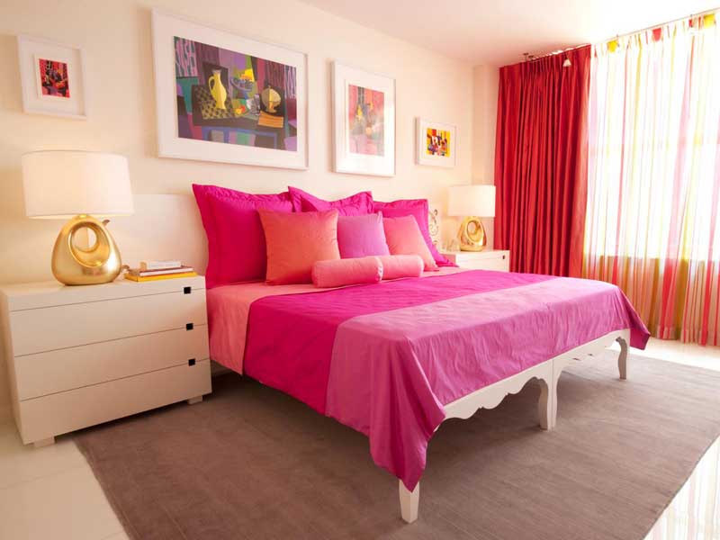 Contemporary Bedroom with Vibrant Pink Bedding