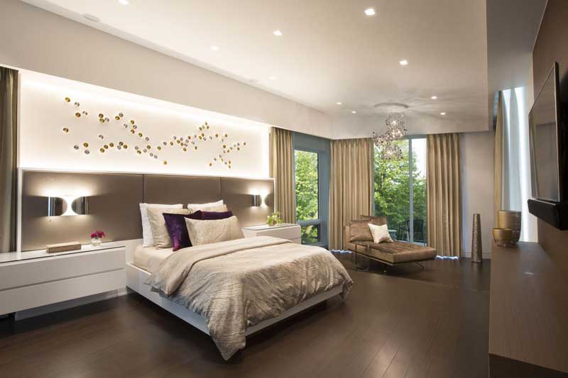 Contemporary Master Bedroom with Wood Floor