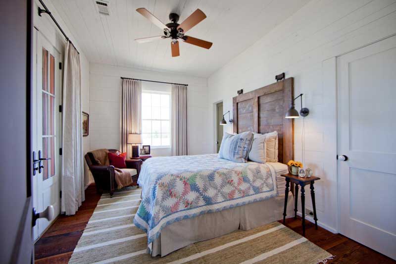 Farmhouse Bedroom with Wood Shutter Headboard
