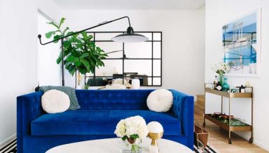Living Room with Blue Sofa