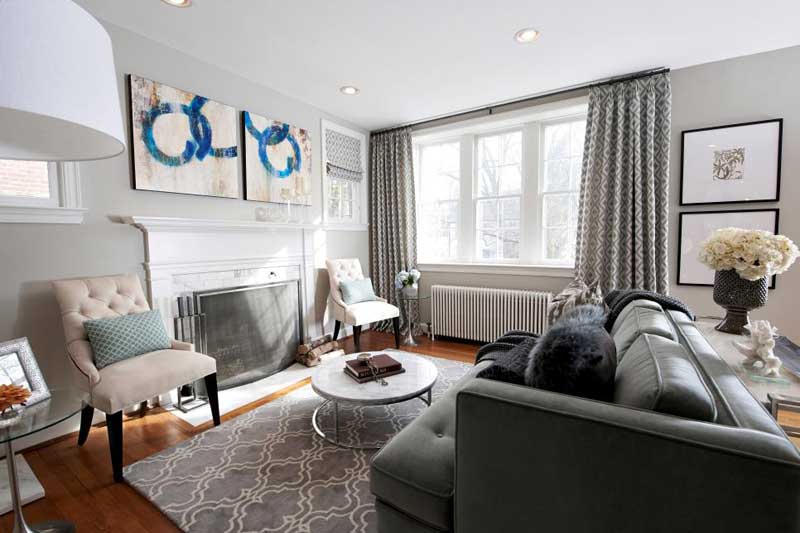Living Room with Charcoal Sofa