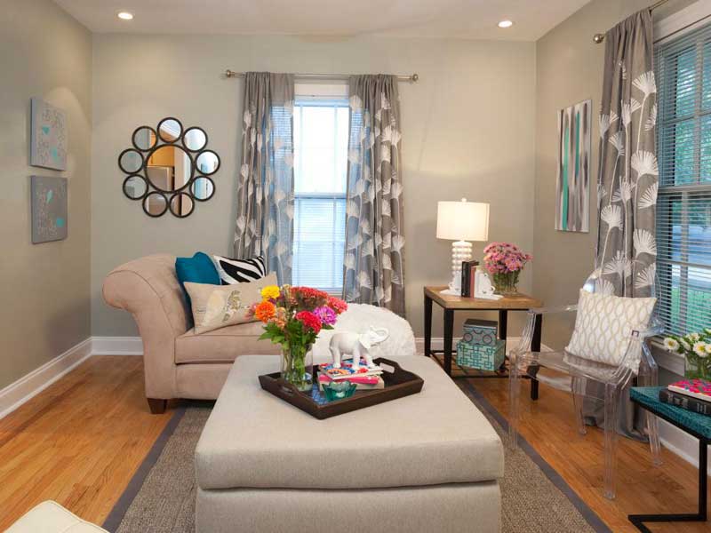 Living Room With Gray and Blue Accents