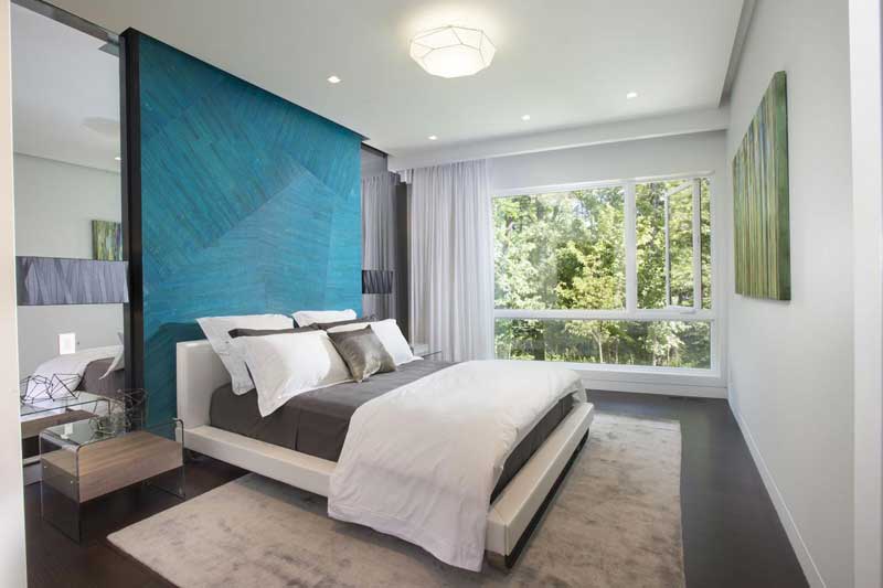 Modern Bedroom with Blue Accent Wall