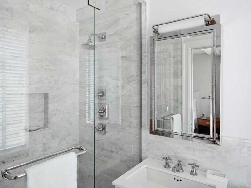 White Modern Bathroom with Marble Tile