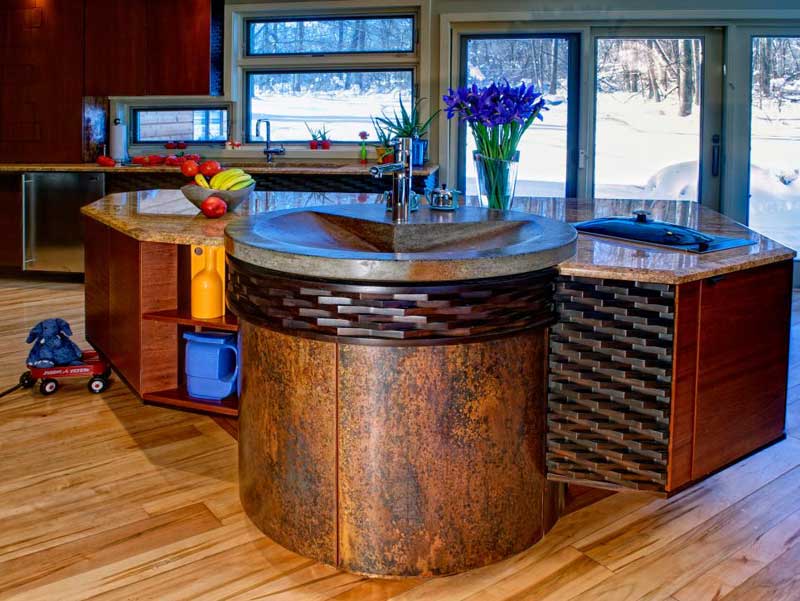 Angular Kitchen Island With Integrated Sink