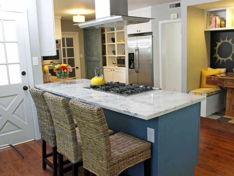 Blue Kitchen Island With Marble Top