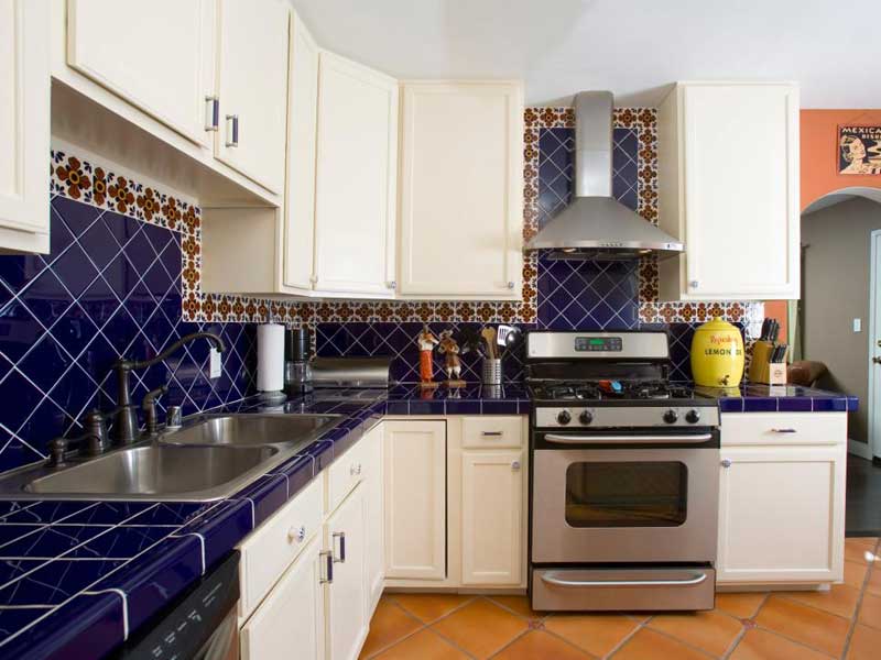 Blue Tile Kitchen Countertops