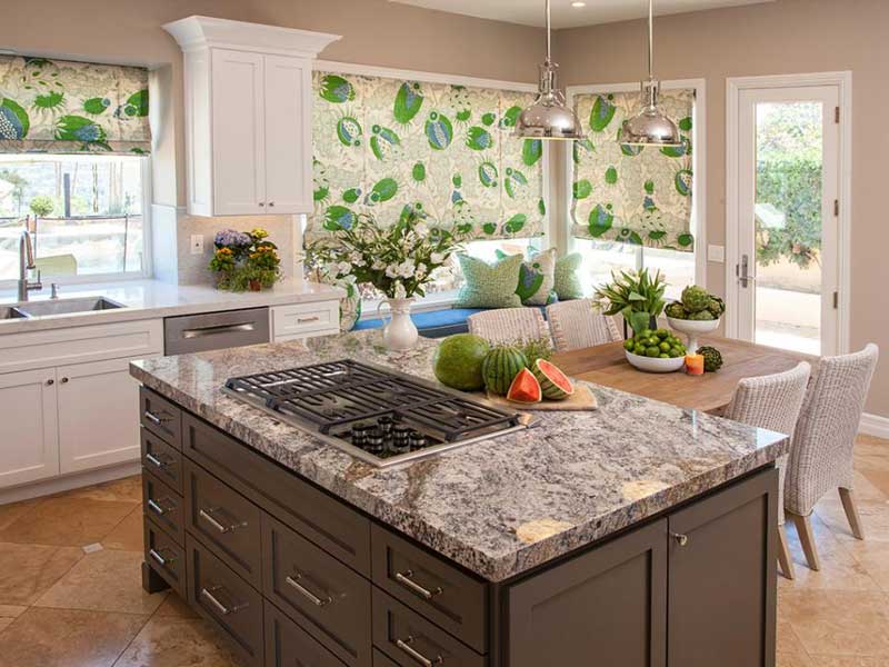 Brown Kitchen Island With Cooktop