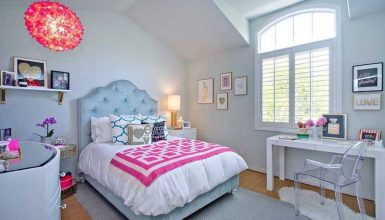 Gray Teenage Girl Bedroom with Pink Accents