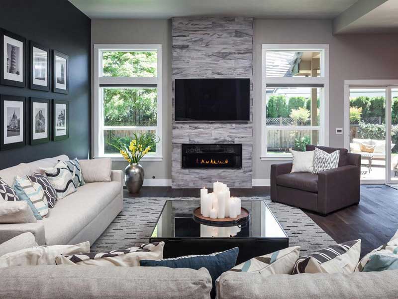 Gray Living Room With Black Accent Wall