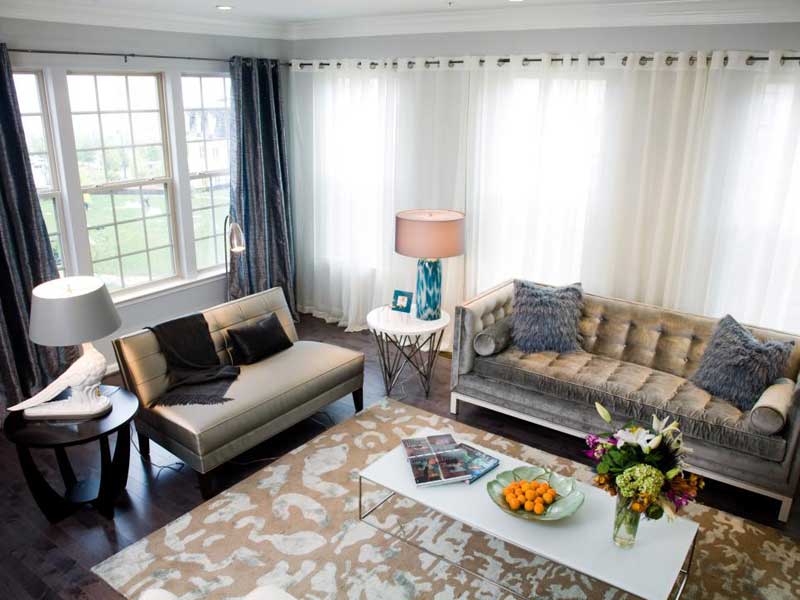 Gray Living Room With Gold Sofa