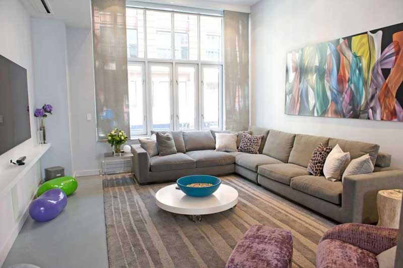 Gray Living Room With Multicolored Art