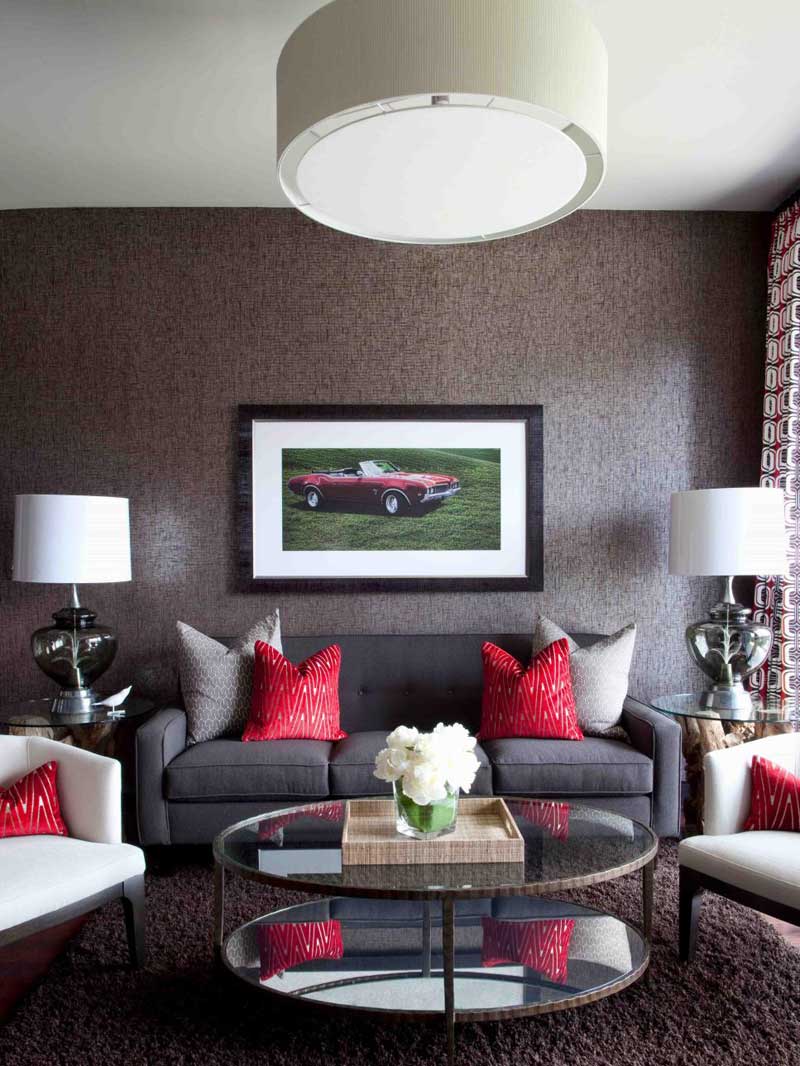 Gray Living Room With Red Accents