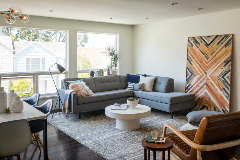 Living Room With Gray Couch