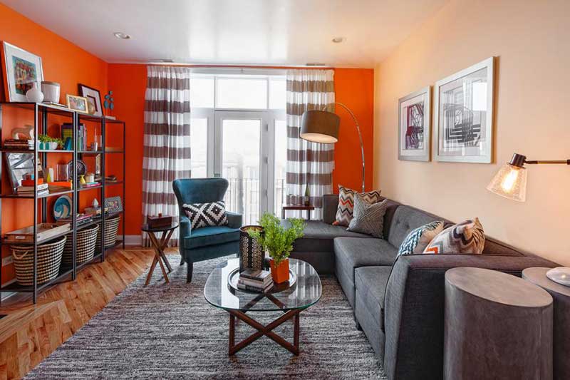 Living Room With Orange Walls