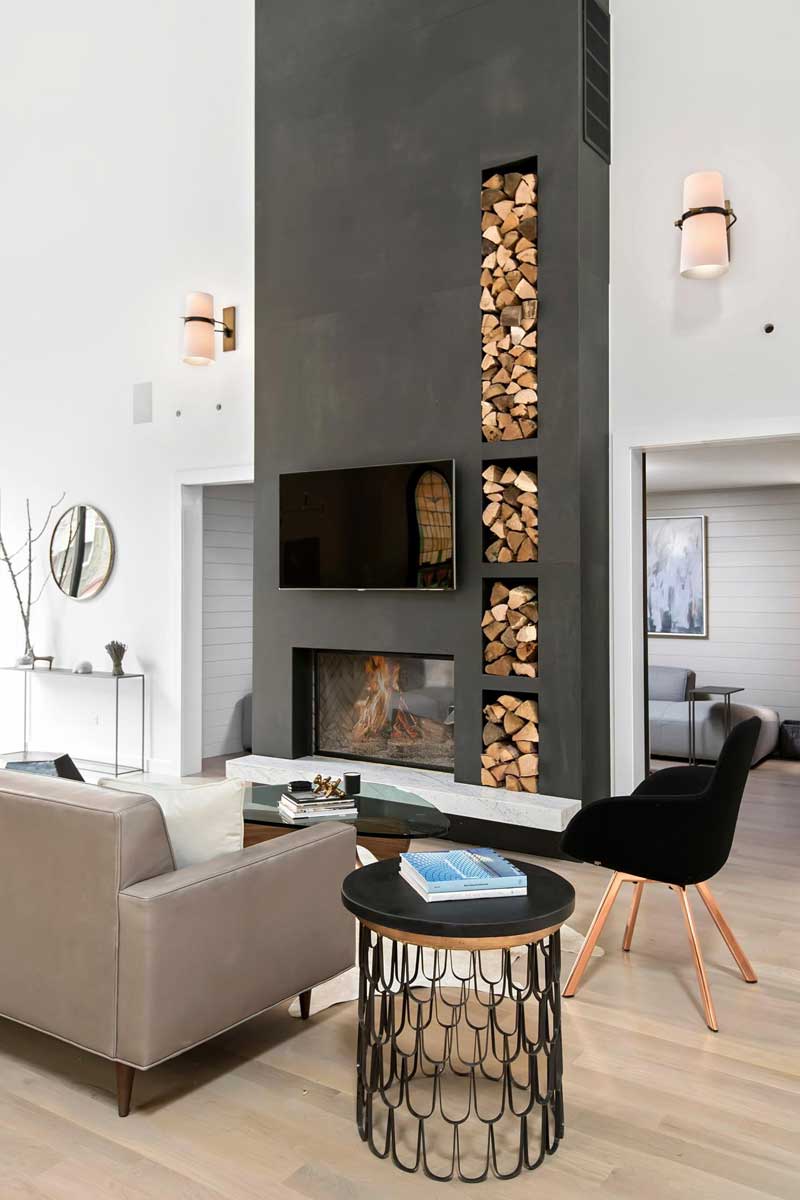 Modern Living Room With Firewood