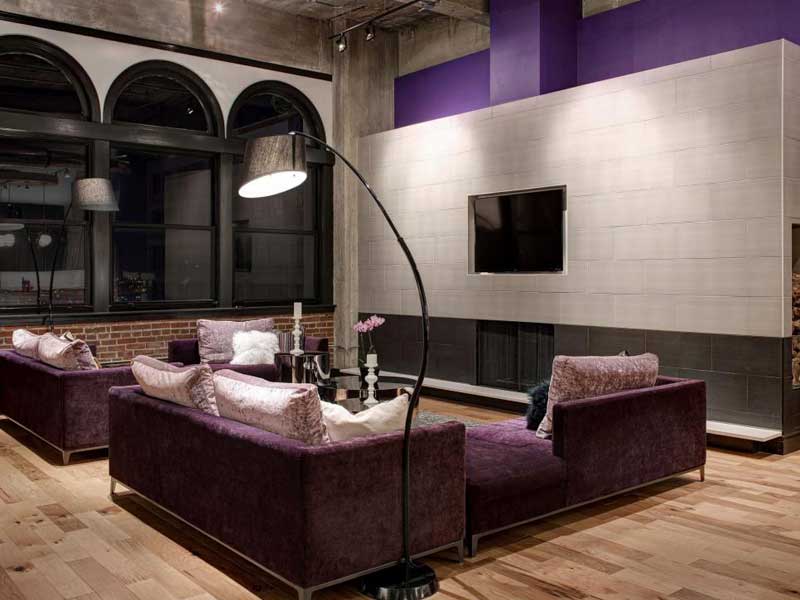 Modern Living Room with Purple Sofa