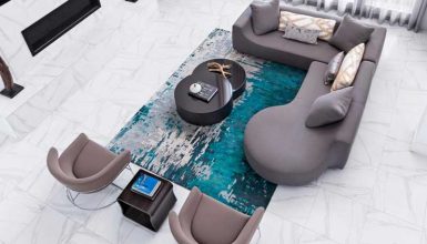 Modern Living Room with Vibrant Aqua Rug