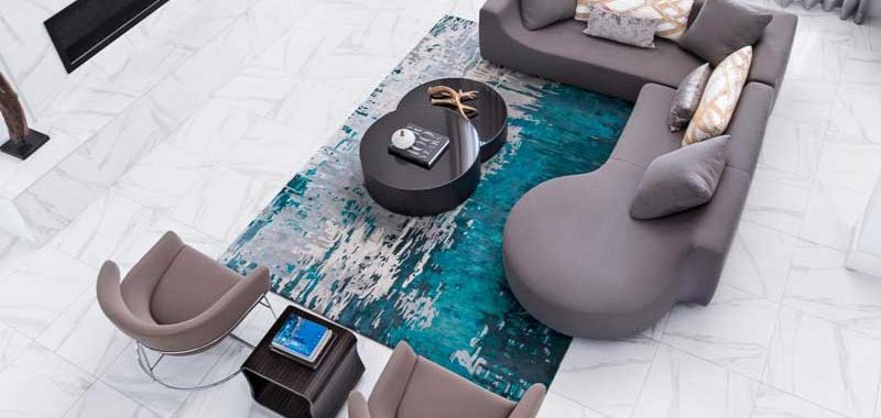 Modern Living Room with Vibrant Aqua Rug
