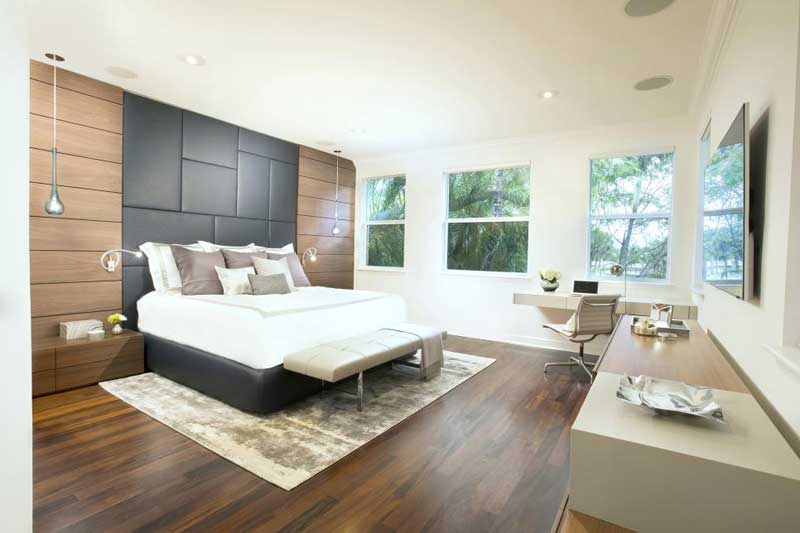 Neutral Bedroom With Gray Headboard