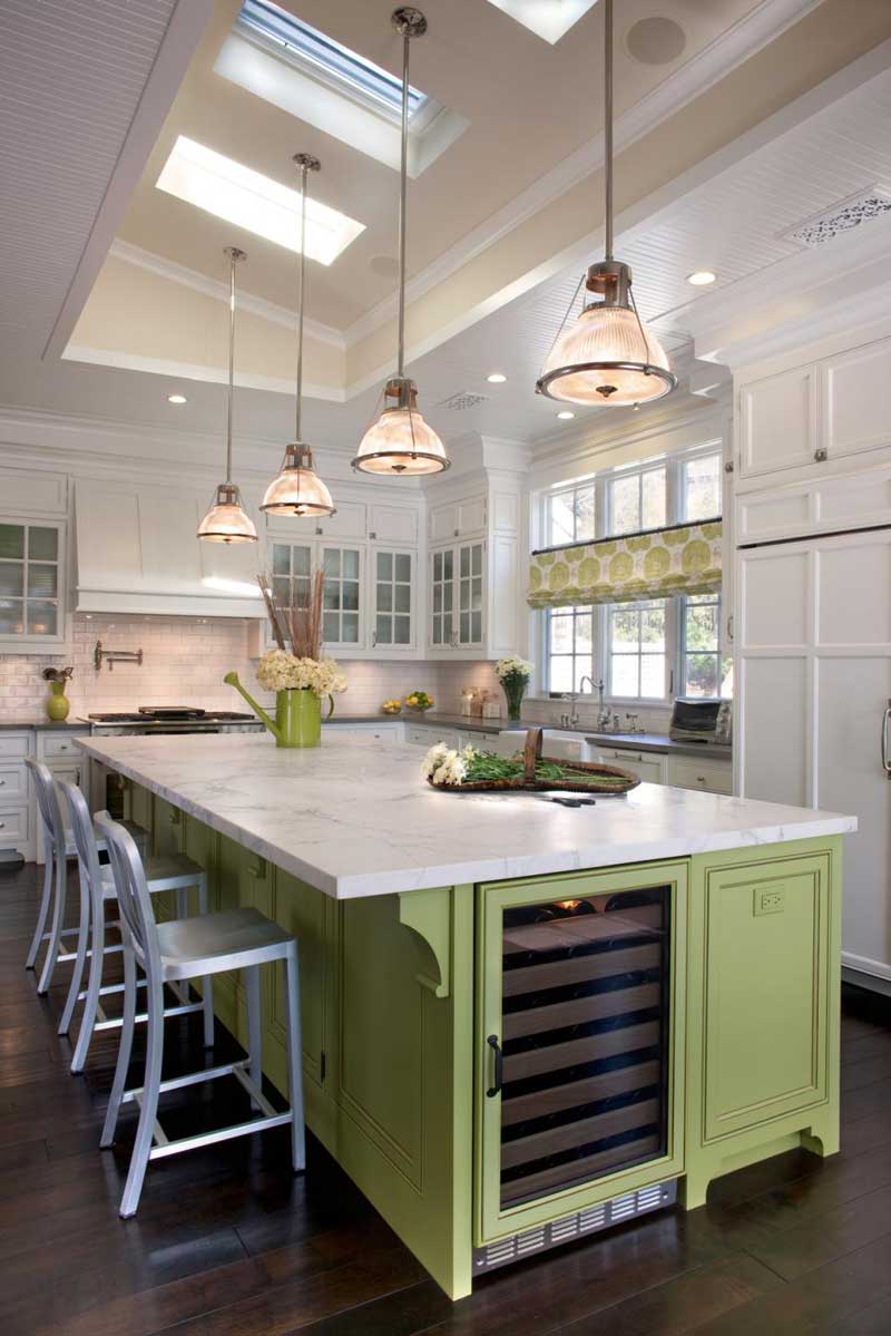 50 Gorgeous Kitchen Island Design Ideas Homeluf Com   Painted Kitchen Island With Pendant Lights 