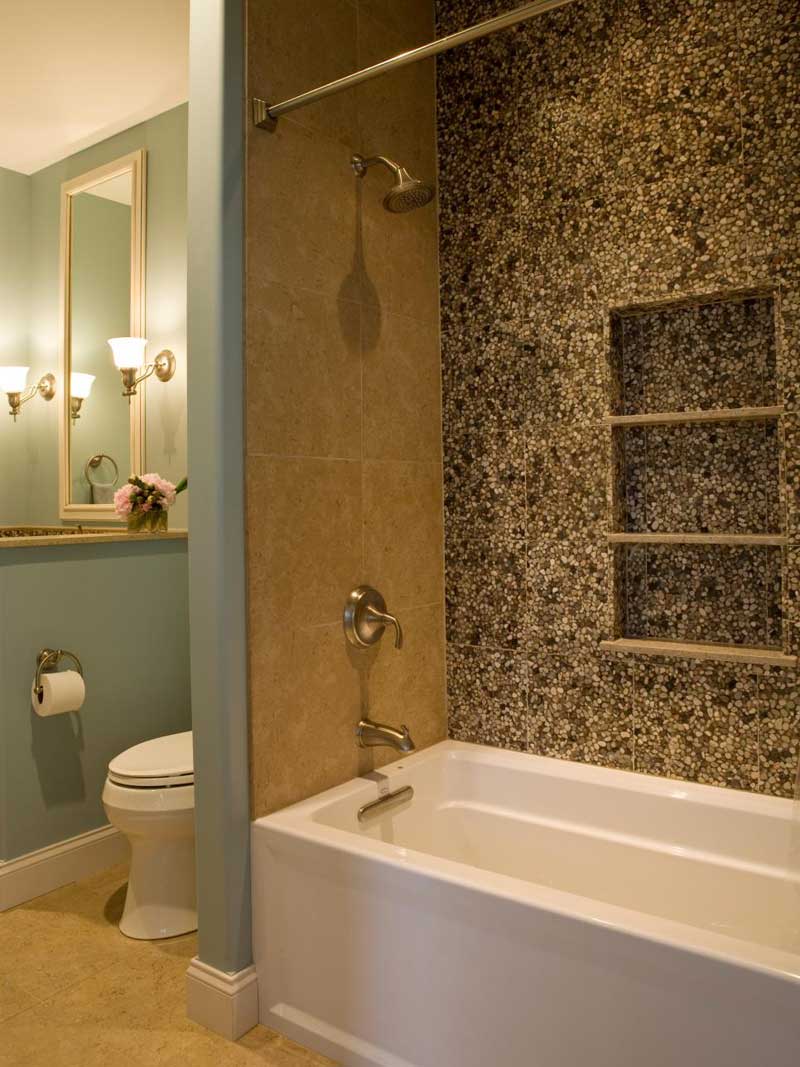 Bathroom with Pebble Tile Wall