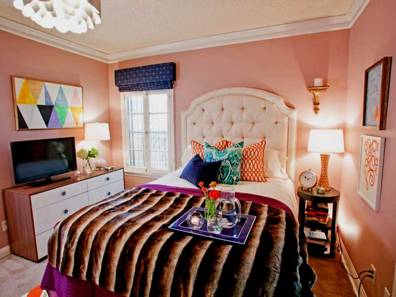 Pink Teenage Girl Bedroom With Faux Fur Throw