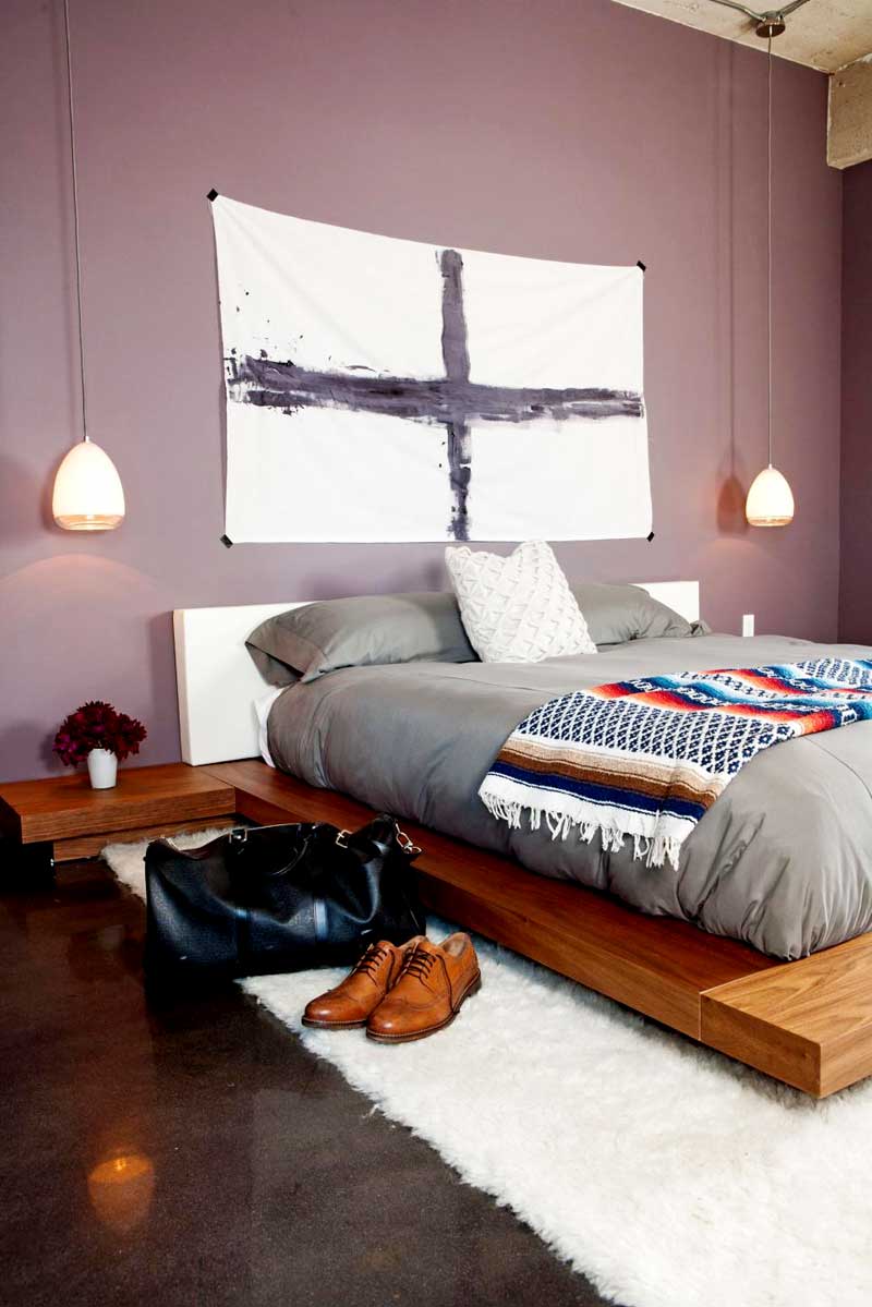 Purple Bedroom With Gray Bedding