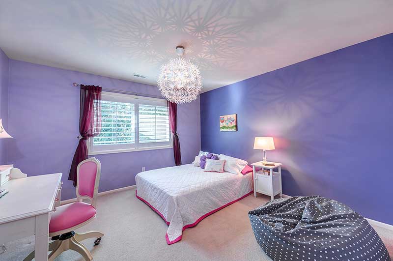 Purple Teenage Girl Bedroom with Chandelier