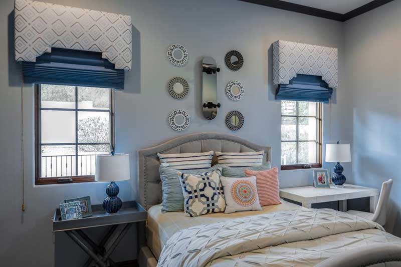 Teenage Girl Bedroom with Soft Gray Walls with Blue and Coral Accent