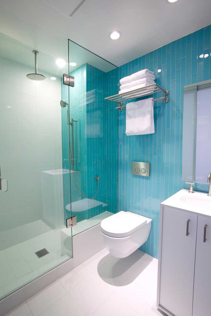 Bathroom with Vertical Turquoise Tile