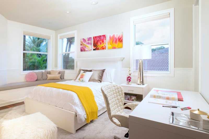 White Teenage Girl Bedroom With Yellow Throw