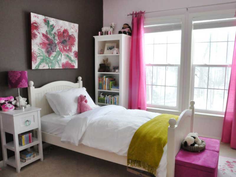 White Teenage Girl Bedroom with Pink Color Scheme