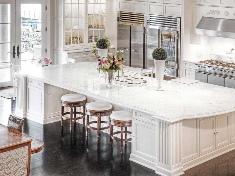 White Kitchen Island With Stunning Marble Countertop