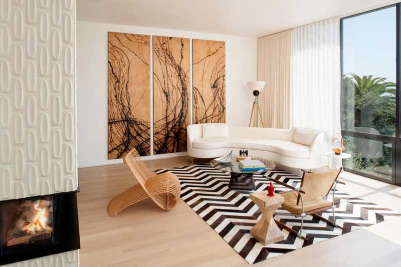 White Living Room With Wood Accent Wall