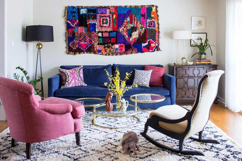 White Living Room with Bohemian Art