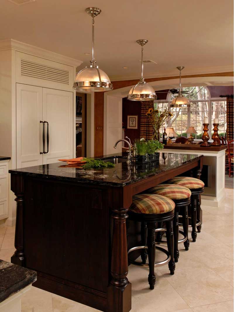 Wooden Kitchen Island With Black Marble Countertop