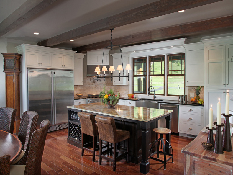 Kitchen Island with Classic Linear Chandelier Lighting