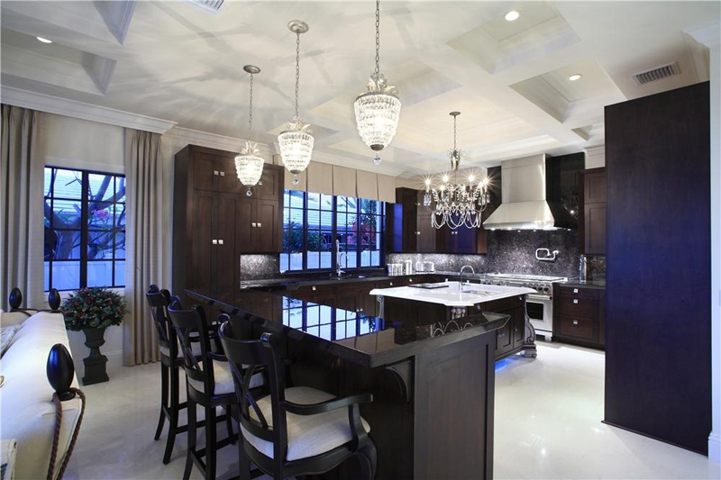 Kitchen Island with Crystal Chandelier Lighting