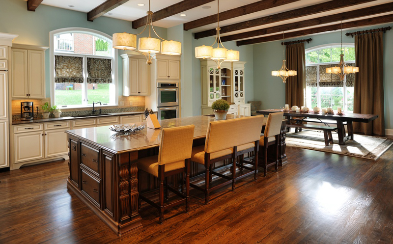 Kitchen Island with Drum Pendant Chandelier