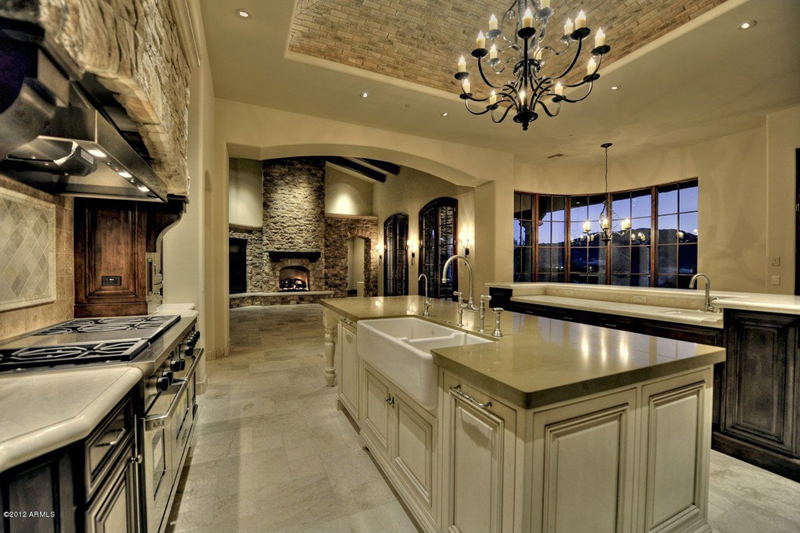 Kitchen Island with Iron Candle Chandelier 