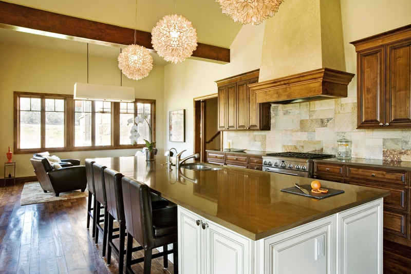 Kitchen Island with Lotus Flower Chandelier 