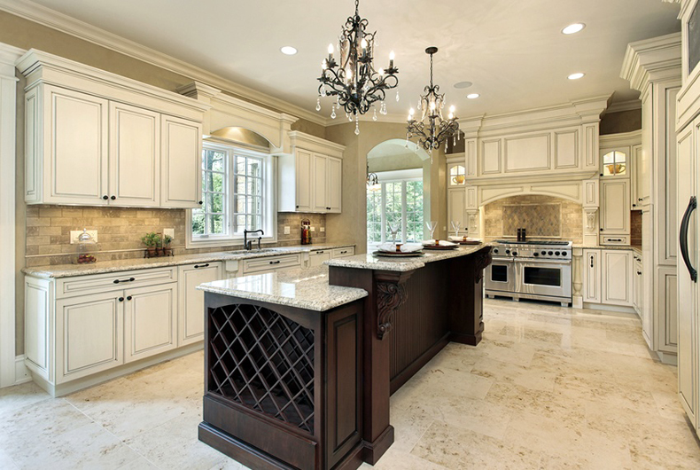 Kitchen Island with Mini Chandelier 