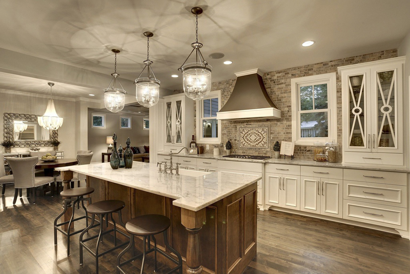 Kitchen Island with Nickel Brushed Pendant 