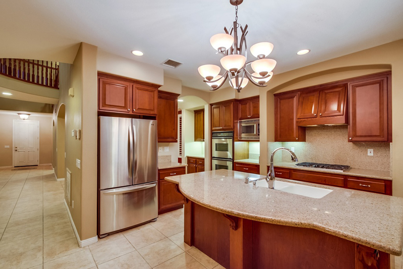 Kitchen Island with Polished Nickel Chandelier