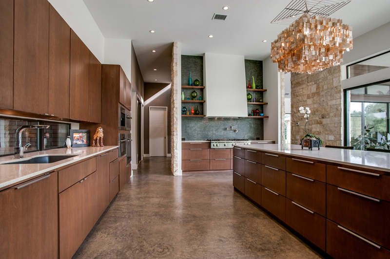 Kitchen Island with Square Capiz Chandelier