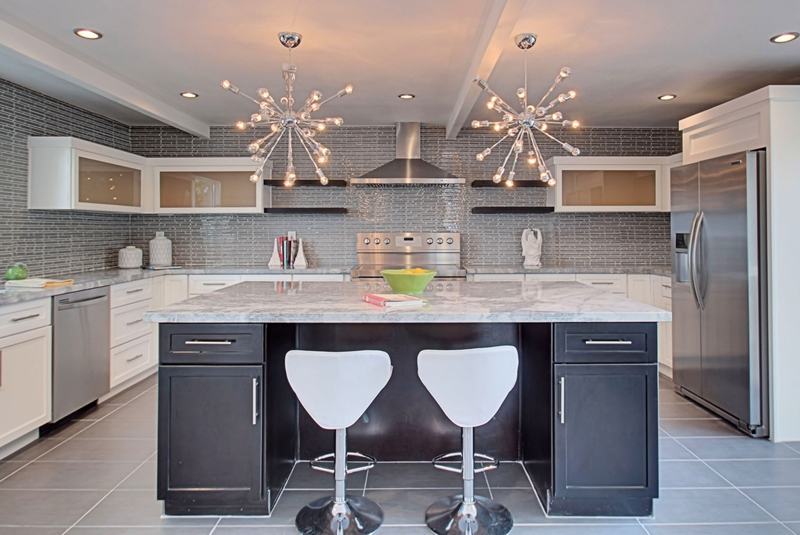 Kitchen Island with Supernova Chandelier